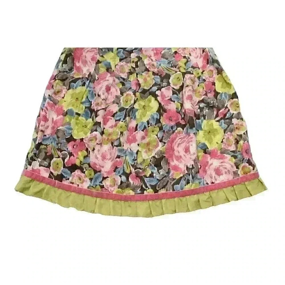 J. Jill Women's Petite Medium 100% Linen Pleated Skirt Pink Green Blue Floral - Picture 3 of 9